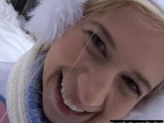 Busty teen Yvonne toy pussy in snowy Thumb