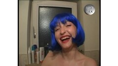 Blue haired MILF feasts on cocks Thumb