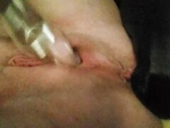 Amateur Horny MIlf Glass Dildo Anal Wet Pussy Squirting Homemade Close Up Thumb