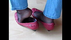 red wedge pumps, nylons and jeans - shoeplay by Isabelle-Sandrine Thumb