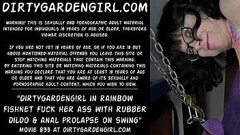 Dirtygardengirl in rainbow fishnet fuck her ass with rubber dildo &amp_ anal prolapse on swing Thumb