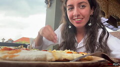 Eating pizza with cum on my face in a public cafe Thumb