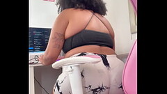 BBW Working on Pc and Farting on Short White Leggings Thumb