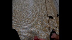 Stroking my cock to big cumshot in the locker room shower Thumb