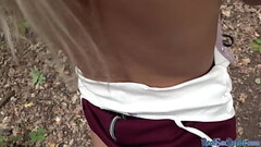 Skinny amateur teen POV fucked outdoor in public forest Thumb