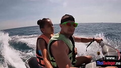 Perverted big dick guy experienced amazing amateur blowjob on a speedboat Thumb