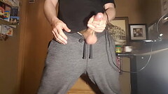 Guy in Gym Sweats Jerks Off and Cums Thumb