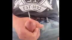 Horny soloboy stroking his big cock to cum blast Thumb